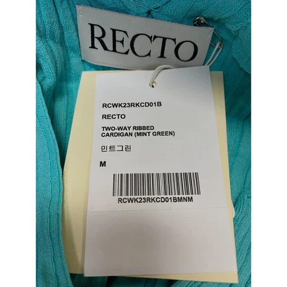 $435 Recto Women's Green Two-Way Ribbed Cardigan Sweater Size Medium